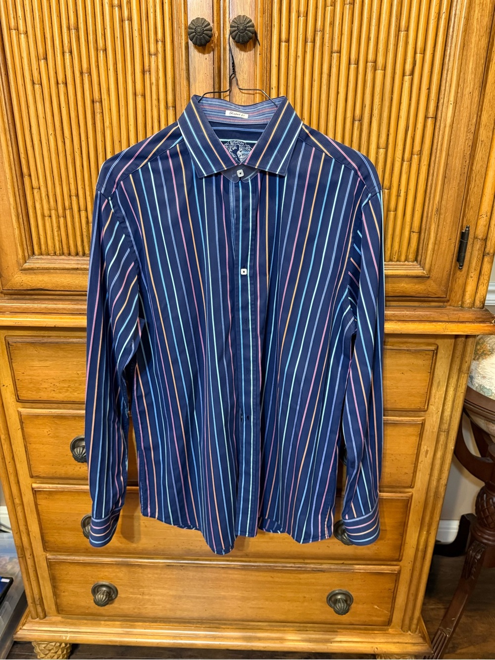 Bugatchi Navy Multicolor Vertical Stripe Button-Down Shirt